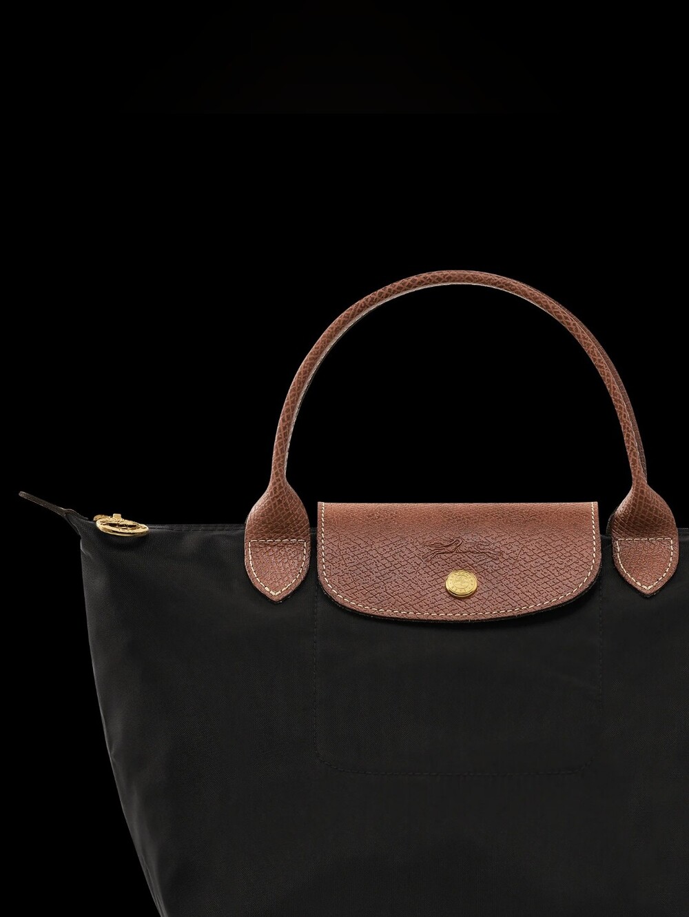 Longchamp Small Top Handle Black Nylon Tote